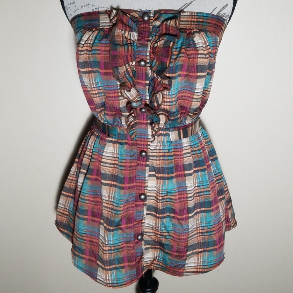 Forever 21 Fall Plaid Strapless Mini Dress (M)